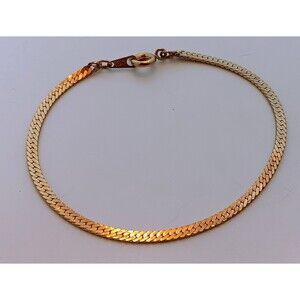 Vintage Gold Tone Herringbone Bracelet 7” Signed Korea Flat Chain Lot#1013
